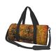 Road Through The Forest with Yellow Trees in Autumn Printed Round Duffel Travel Bag Round Roll Bag Gym Fitness Bag Training Handbag, Black, One Size