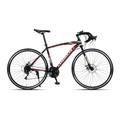 TiLLOw Adult Bicycle, Road Bike 700C Wheels, 21/24/27/30 Speed, Double Disc Brake, Bend Handlebar Bike Dual Disc Brake (Color : BLACK-RED, Size : 24-SPEED_30MM)