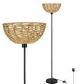 Modern Floor Lamp, Uplighter Floor Lamp with a Bowl Shaped Hand-Woven Paper Rope Shade, Tall Standard Lamp for Boho Bedside Lamp, Living Room, Bedroom, Lounge, E27 Socket (Natural,Black,Brown)