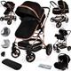 Baby Buggy Pram Pushchair 3 in 1 Child Lightweight Folding Stroller Compact 3 in 1 Travel System Pram for Newborns & Toddlers 0-36 Months from Birth (Black)