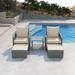 5-Piece PE Rattan Outdoor Patio Set with 2 Chairs, 2 Ottomans, Coffee Table