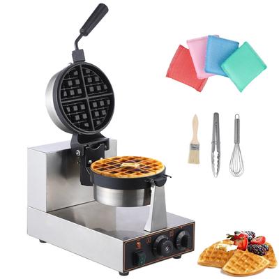 1200W Rotatable Commercial Round Waffle Maker with Temp and Time Control