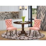 East West Furniture Kitchen Table Set Includes a Round Dining Table and Upholstered Chairs, Antique Walnut (Pieces Options)