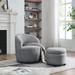 360° Swivel Chair Accent Chair & Ottoman Sets Lounge Barrel Chair Grey Teddy Fabric Club Chair with Round Storage Ottoman