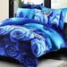 3pc Queen Bedding Set Duvet Cover & 2 Pillow Shams Roses Blue