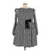 Shein Cocktail Dress - A-Line Crew Neck Long sleeves: Black Houndstooth Dresses - Women's Size 2X