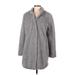 Kenneth Cole New York Fleece Jacket: Mid-Length Gray Print Jackets & Outerwear - Women's Size Medium