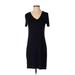 Daily Ritual Casual Dress - Sheath V Neck Short sleeves: Blue Solid Dresses - Women's Size Small