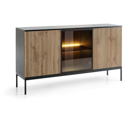 Sideboard 154 cm Haller - Holzbeinen, 3 Türen, Kommode mit Lamellen - LED-Beleuchtung - Loft Stil Image