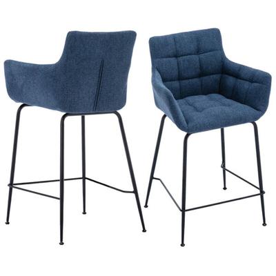 2er Set Barhocker aus Handtuchstoff Bistrohocker mit Rückenlehne und Metallbeine für Küche, Blau Image
