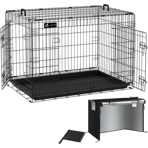 Hundekäfig Klappbar, Hundebox Auto mit Abdeckung & Bodenschale, 107 cm xl - Vounot