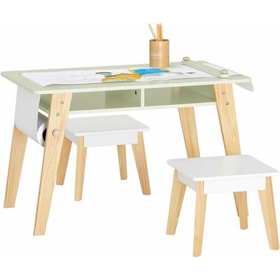 KMB92-GR Kindertisch mit 2 Stühlen Kindersitzgruppe mit Stauraum Spieltisch Kinder