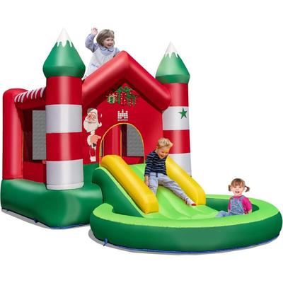 Goplus - Aufblasbare Weihnachtsschloss, Kinderhüpfburg mit großem Sprungbereich, Rutsche & Image