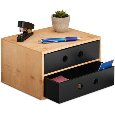 Schreibtisch Organizer, 2 Schubladen, Bambus & mdf, Schreibtischbutler Büro, hbt: 15x25x20 cm,