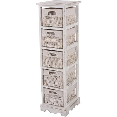 Neuwertig] Regal Kommode mit 5 Korbschubladen 90x25x28cm, Shabby-Look, Vintage weiß Image