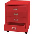 Cassettiera armadietto ufficio con ruote HW C-L49 acciaio 4 cassetti 55x40x41cm rosso