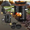 BBQBOSS Forno da Campeggio Rocket Stove con Set di Padelle e Piastra per Grigliare in Ghisa Forno