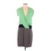 Diane von Furstenberg Casual Dress - Mini V Neck Short sleeves: Green Print Dresses - Women's Size 6