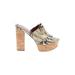 Kurt Geiger Mule/Clog: Slide Platform Boho Chic Tan Snake Print Shoes - Women's Size 41 - Open Toe