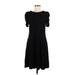 Ann Taylor LOFT Casual Dress - A-Line High Neck Short sleeves: Black Print Dresses - New - Women's Size Medium