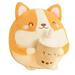 EUBUY Cute Milk Tea Corgi Plush Toy Cute Plush Cushion Stuffed Corgi Plush Pillow 30CM Closed Eyes