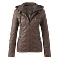 Noarlalf Womens Winter Coats Tops Zip Jacket Women s Belt Collar Leather Slim Suit Stand Coat Motorcycle Women s Coat Leather Jacket Womens Jacket Brown 4XL