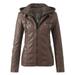 Noarlalf Womens Winter Coats Tops Zip Jacket Women s Belt Collar Leather Slim Suit Stand Coat Motorcycle Women s Coat Leather Jacket Womens Jacket Brown 4XL