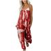 Posijego Womens Tie-Dye Wide Leg Jumpsuits Casual Summer Spaghetti Straps Baggy Overalls with Pockets