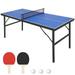 Mid-Size Table Tennis Table Indoor and Outdoor Ping Pong Table Set Foldable & Portable Table Tennis Table with 2 Table Tennis Paddles and 3 Balls 5 Minute Assembly