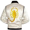 Mens Motorcycle Driver Ryan Gosling Scorpio Logo Bomber Satin Jacket - Movie Satin Lightweight Jacket for Men