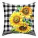 Sunflowers Cushion Cover 16x16 inch Farmhouse Rustic Floral Throw Pillow Cover Girly Garden Yellow Flower Decorative Pillow Cover Black and White Plaid Check Patchwork Accent Pillow Case Waterproof