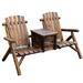 Hassch Double Wooden Adirondack Chair with Ice Bucket Patio Wood Loveseat with Storage Tea Table Outdoor Loveseat with High Backrest Smooth Armrest Rustic Brown