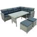 6-Piece Patio Furniture Set Outdoor Sectional Sofa with Glass Table Ottomans for Pool Backyard Lawn Gray/Black[US-Stock]