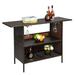 SYTHERS Patio Rattan Bar Table Outdoor Counter Table with 2 Steel Shelves for Backyard Poolside Garden Brown