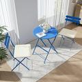 3 Pieces Patio Bistro Set Balcony Metail Chair Table Set Folding Table and Chairs Patio Seating for Bistro Balcony Blue
