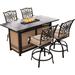 Traditions 5-Piece High-Dining Set in Blue with 4 Tall Swivel Chairs and a 30 000 BTU Fire Pit Dining Table