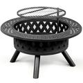 Hassch 38 Inch Outdoor Fire Pit 2-in-One Large Camping Fire Pits for Outside with Cooking Grill and Fire Poker Wood Burning Firepit for BBQ Warm up Patio Bonfire Camping Picnic (Black)