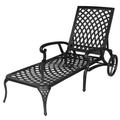 SYTHERS Outdoor Metal Reclining Chaise Lounge Chair Lying Bed Bathing Chair for Poolside Pool Patio with Wheels Adjustable Backrest Hold UP to 330 Ibs Black