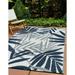 World Rug Gallery Contemporary Floral Leaves Reversible Recycled Plastic Outdoor Rugs - NAVY 3 3 x5