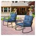 3 Pieces Patio Bistro Set Outdoor Rocking Chair w Blue Cusion for Yard Garden Poolside