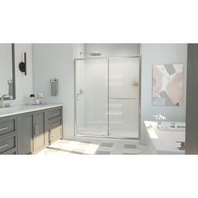 Dreamline DreamLine Infinity-Z 30 inch D x 60 inch W x 78 3/4 inch H Semi-Frameless Sliding Shower Door in Brushed Nickel and Frosted Glass, Center Drain Shower Base, and Wall Kit in White D2096030XFC0004