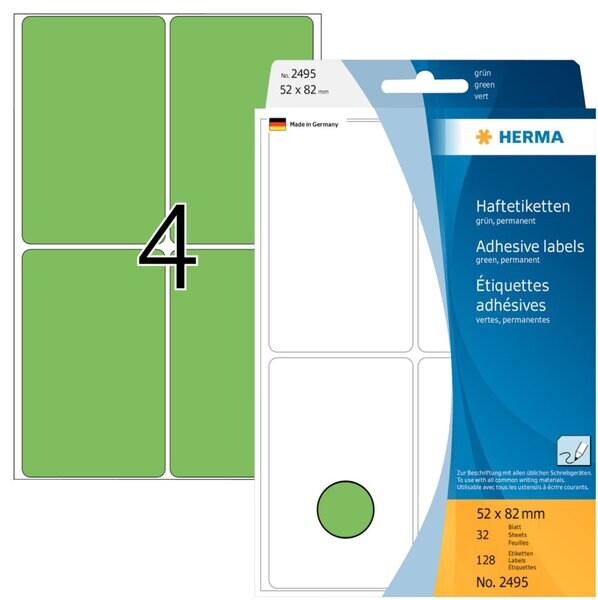 HERMA Vielzwecketiketten 52 x 82 mm, 128 Etiketten, grün, permanent haftend, für Handbeschriftung Image