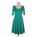 24seven Comfort Apparel Casual Dress - A-Line Scoop Neck 3/4 sleeves: Teal Print Dresses - Women's Size Medium