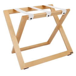 Kofferständer WOOD aus Holz Buche Natur mit Riemen Leder Weiss Image
