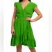 J. Crew Dresses | J.Crew Faux Wrap Crepe Flounce Dress Green Front Ruffle Asymmetric Hem Women’s 6 | Color: Green | Size: 6