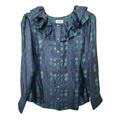 J. Crew Tops | J Crew Collection Silk Twill Ruffle-Collar Button-Up Top In Plaid Size Xl | Color: Blue/Green | Size: Xl