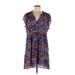 Marie Oliver Casual Dress - Mini V-Neck Short sleeves: Purple Floral Dresses - Women's Size Medium