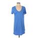 Z Supply Casual Dress - Shift V-Neck Short sleeves: Blue Solid Dresses - Women's Size Small