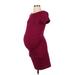 Pink Blush Casual Dress - Party High Neck Short sleeves: Burgundy Solid Dresses - Women's Size Small Maternity
