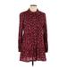 Style&Co Casual Dress - Mini High Neck Long sleeves: Burgundy Floral Dresses - Women's Size Large